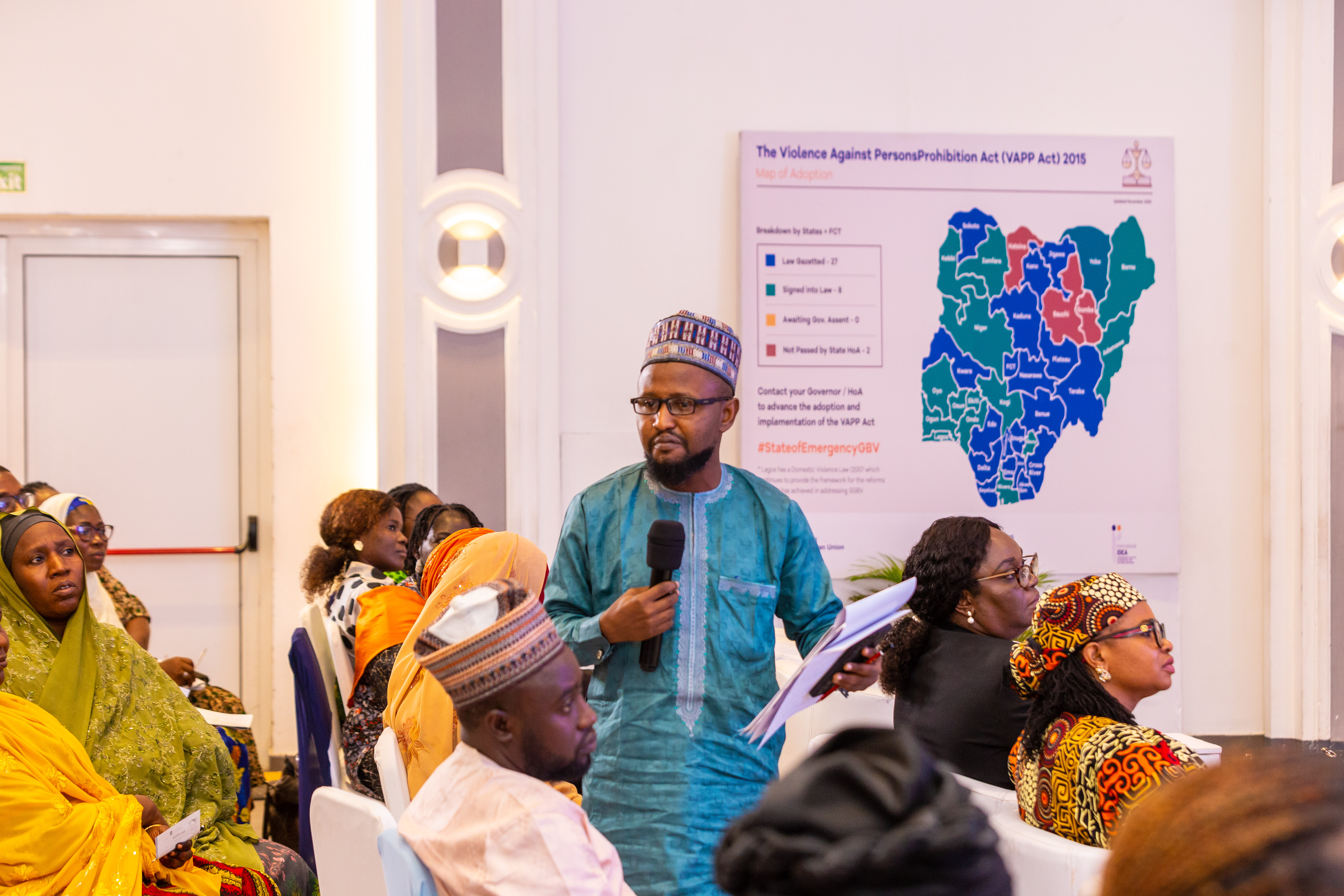 Dr Auwal Ahmed Musa, Centre Manager at the Nana Khadija Sexual Assault Referral Centre, Sokoto speaking at the Network Conference of Sexual Assault Referral Centres in Abuja in November 2023. Credit: International IDEA